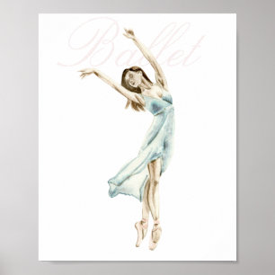 Vacker Watercolor Ballerina White, Ballet Poster