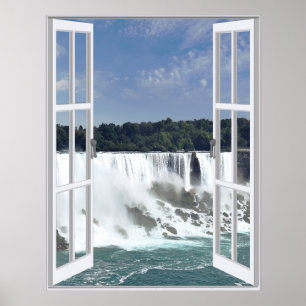 Vacker Waterfall Faux-fönstervy Poster