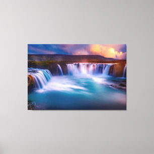 Vacker Waterfall Island Natur Fotografi Canvastryck
