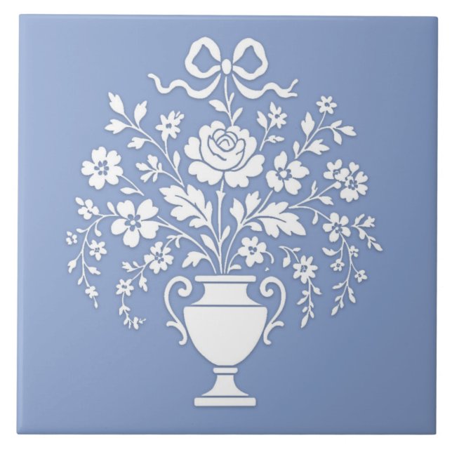 Vacker Wedgewood-inspirerad blomsterkeramikplatta. Kakelplatta (Framsidan)
