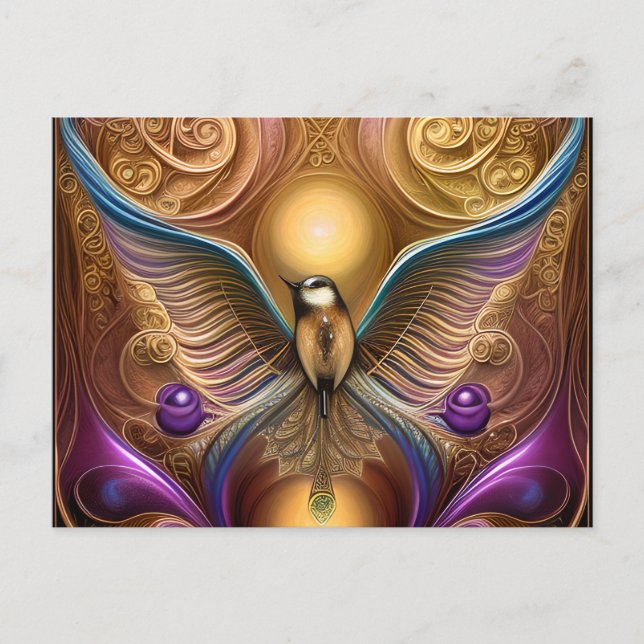 Vacker Whimsical Art Steampunk Fåglar Vykort (Framsida)
