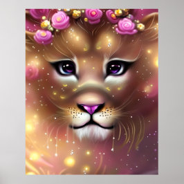 Vacker Whimsisk Fantasy Flicka Lejon  Poster