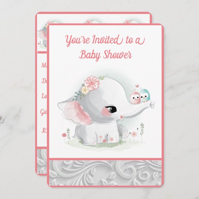 Vacker White Flicka Elephant Inbjudningar (Fram/baksida)