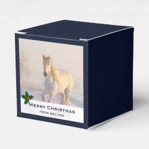 Vacker White Horse Galloping i Snö Julafton Presentaskar