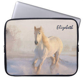 Vacker White Horse Galloping i Snö Laptop Fodral