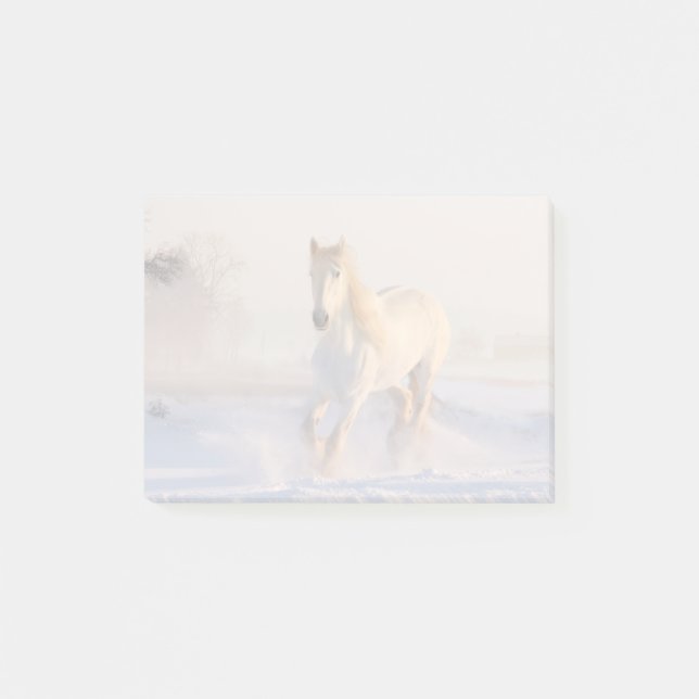 Vacker White Horse Galloping i Snö Post-it Block (Framsida)