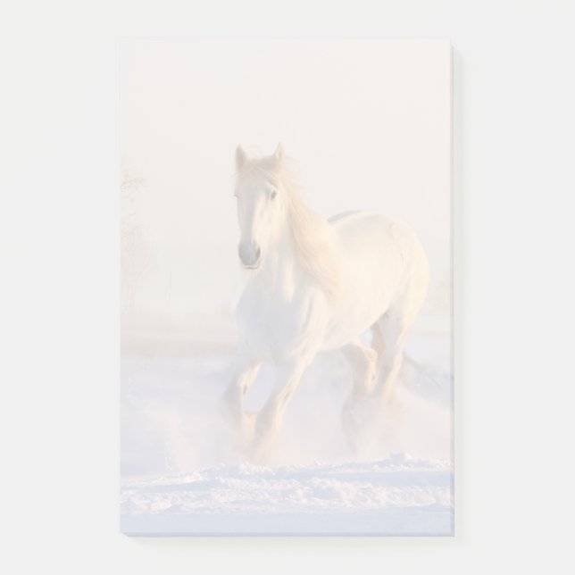 Vacker White Horse Galloping i Snö Post-it Block (Framsida)