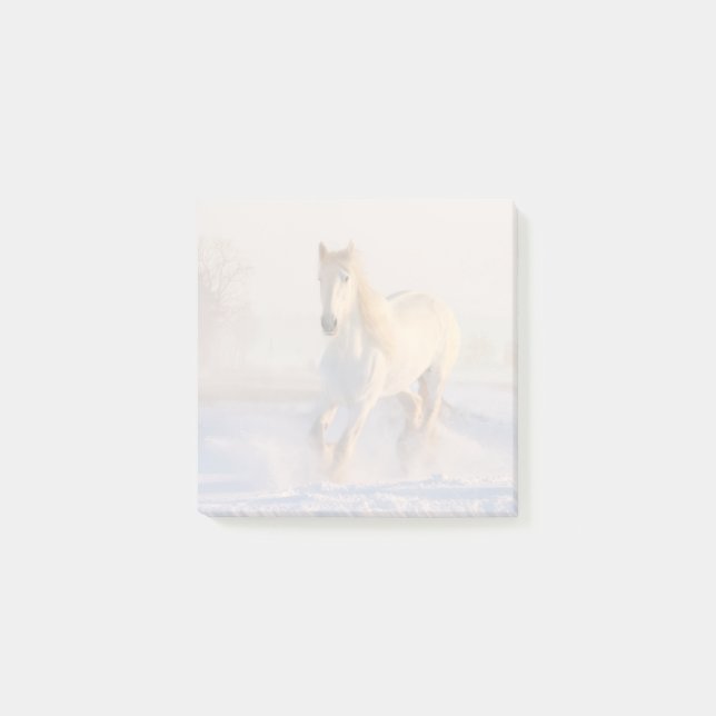 Vacker White Horse Galloping i Snö Post-it Block (Framsida)
