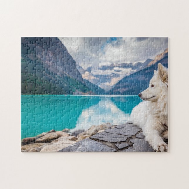 Vacker White Hund Louise Canada Travel Pussel (Horisontell)