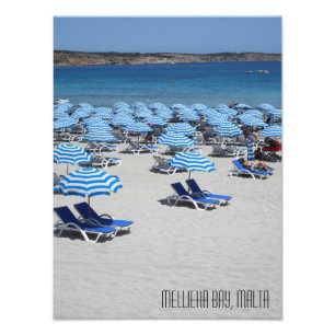 Vacker White Sand Beach Mellieha Bay Malta Fototryck