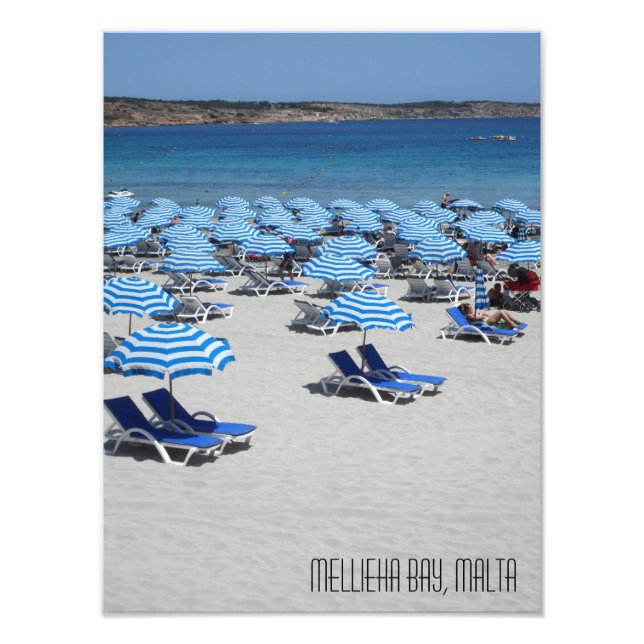 Vacker White Sand Beach Mellieha Bay Malta Fototryck (Framsidan)