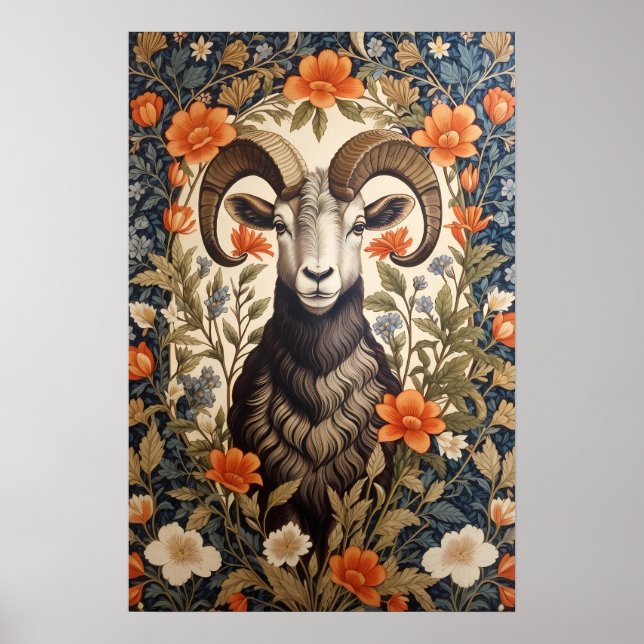 Vacker William Morris-inspirerad affisch med tjock (Framsidan)