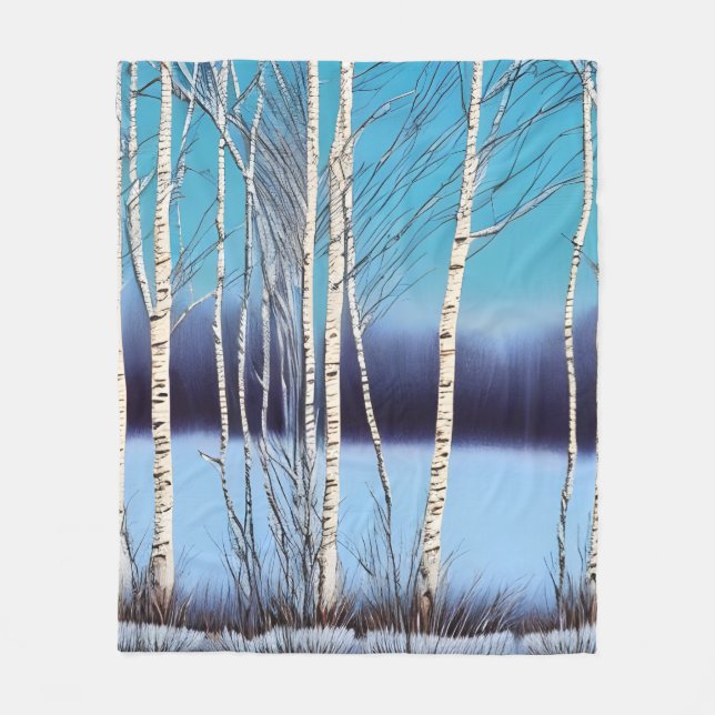 Vacker Winter Birch Fleecefilt (Framsidan)