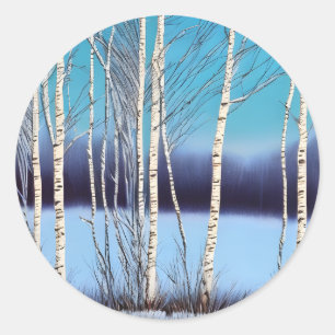 Vacker Winter Birch Runt Klistermärke