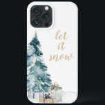 Vacker Winter Snowy Julgran<br><div class="desc">Snygg Winter Snowy Julgran iPhone 13 Pro Max Fodral eller Cover.  Mjuk färg av blått och guld.</div>