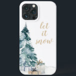 Vacker Winter Snowy Julgran<br><div class="desc">Snygg Winter Snowy Julgran iPhone 13 Pro Max Fodral eller Cover.  Mjuk färg av blått och guld.</div>