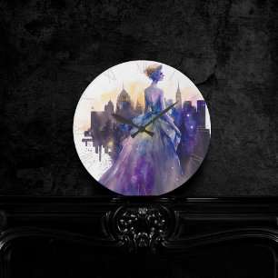 Vacker Woman   Abstrakt Fairytale City Princess Rund Klocka