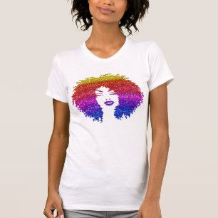 Vacker Woman Afro Natural Hairstyle Regnbåge Tröja