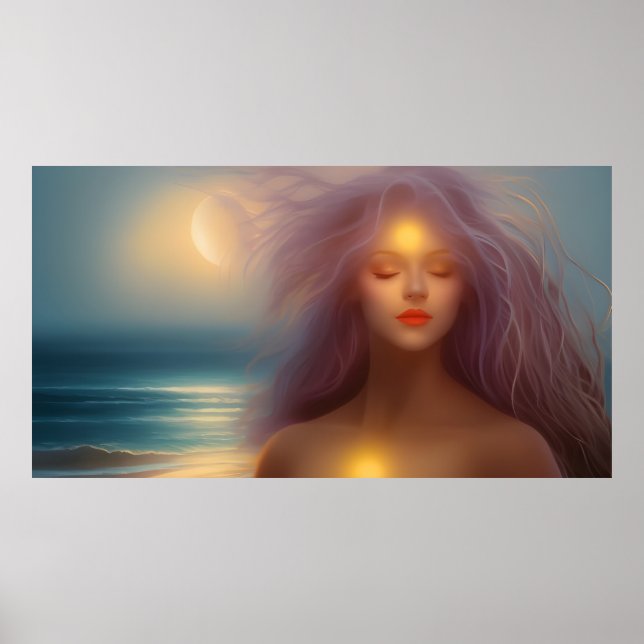 Vacker Woman Beach-monljushavsområde 4 Poster (Framsidan)