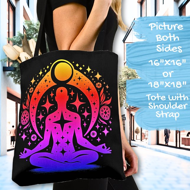 Vacker yogameditationsdesign på svart tygkasse (Skapare uppladdad)