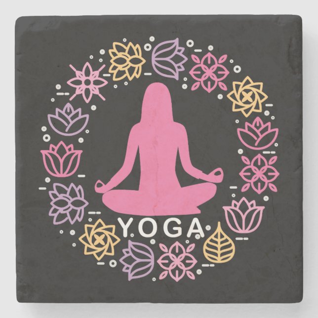 Vacker yogaställning blomsterdesign stenunderlägg (Framsidan)