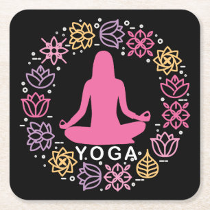 Vacker yogaställning blomsterdesign underlägg papper kvadrat