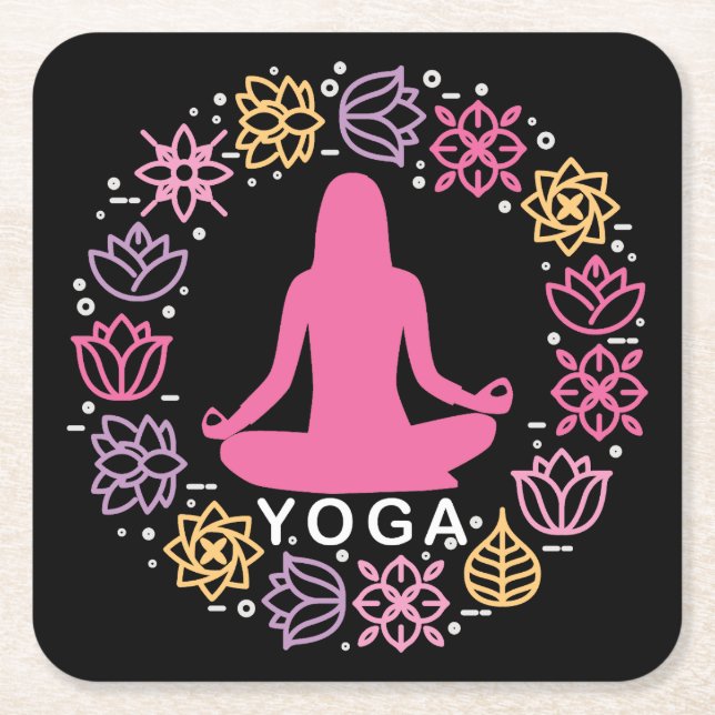 Vacker yogaställning blomsterdesign underlägg papper kvadrat (Framsidan)