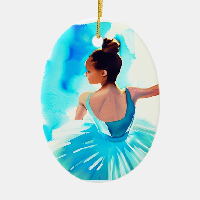 Vacker Young Ballerina i Blue Julgransprydnad Keramik (Framsidan)