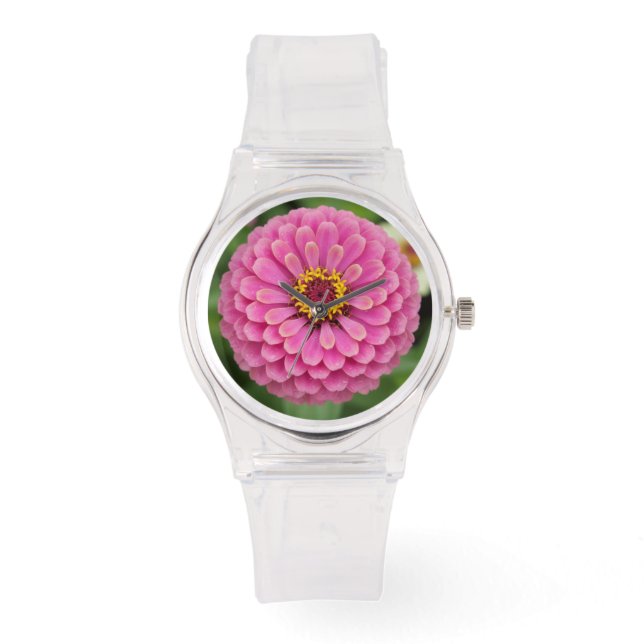 Vacker zinnia-blomma - Blommig rosa Armbandsur (Framsida)