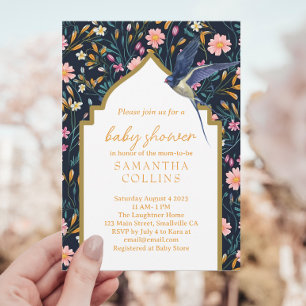 Vackerbar Blue Bird Baby Shower Inbjudningar