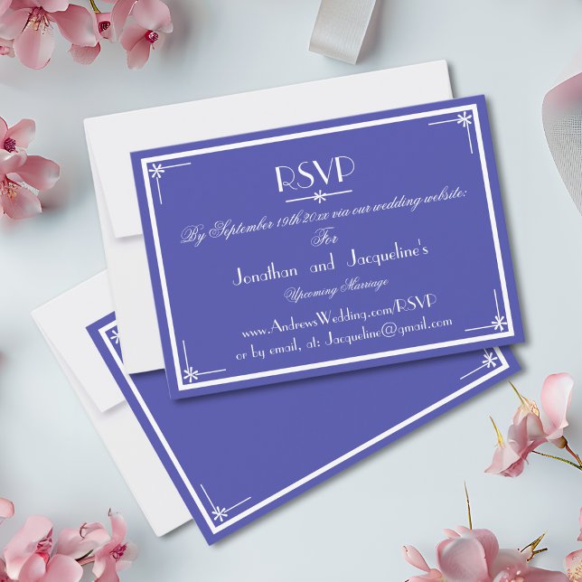Vackerblått - Bröllop webbplats OSA kort (Beautiful Blue with White Script - Wedding Website RSVP Cards.)