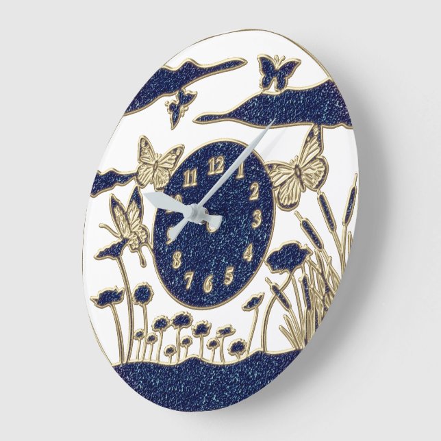 Vackerblått/Guld Butterflies Stor Klocka (Vinkel)