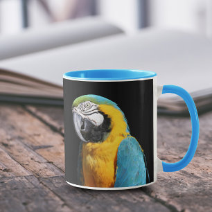 Vackerblått och Guld Macaw Mugg