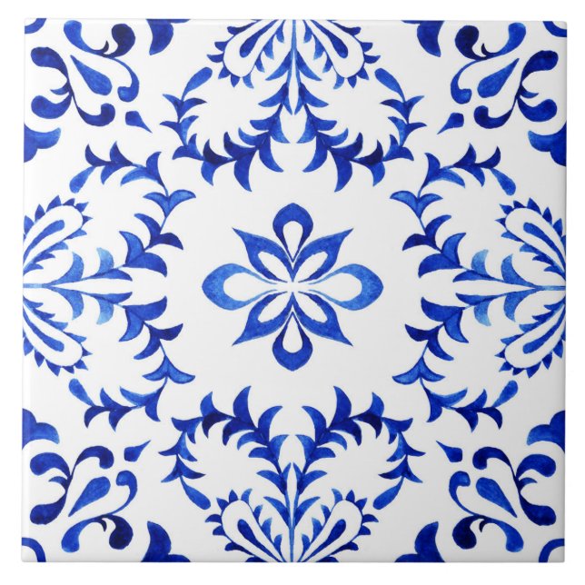 Vackerlig blå och vit Azelujo Ceramic Tile. Kakelplatta (Framsidan)