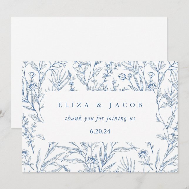 Vackerlig blå och vit Blommigt Bröllop Tack Kort (Fram/baksida)