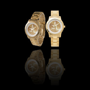 Vackerlig Blommigt Löv Art Träd Guld Armbandsur