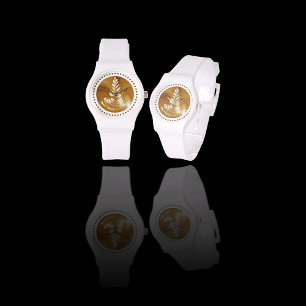 Vackerlig Blommigt Löv Art Träd White Armbandsur