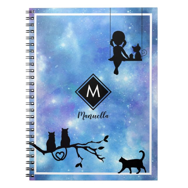 Vackerlig dagbok för blå vattenfärg Galaxy Girl Anteckningsbok (Framsidan)