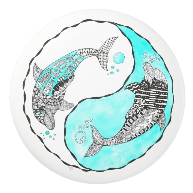 Vackerlig doolphin Door Knob - keramik Knopp (Framsidan)