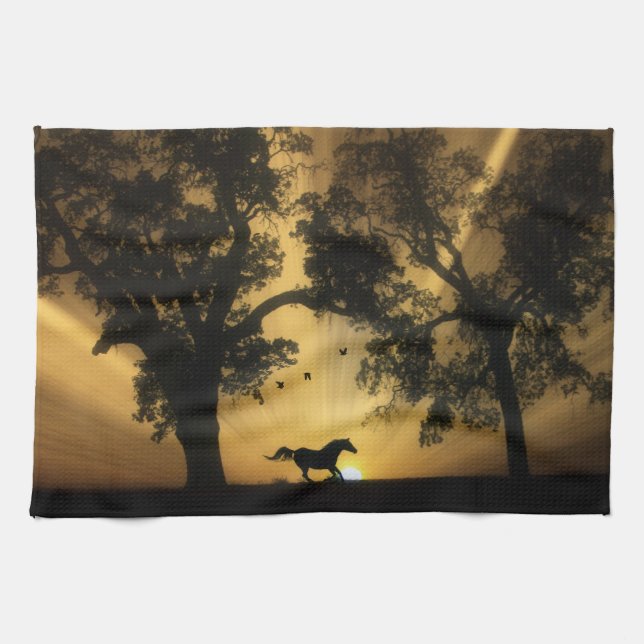Vackerlig häst i Sunrise Kitchen Towel Kökshandduk (Horisontell)