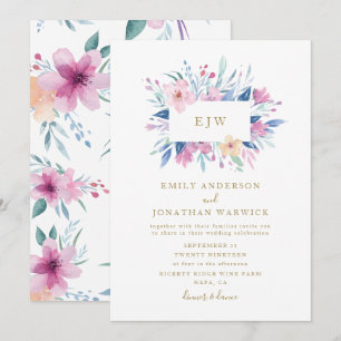Vackerlig inbjudan till Blue Lila Flower Wedding