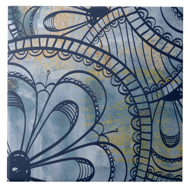 Vackerlig industriblått grått faux koppar kakelplatta (Framsidan)