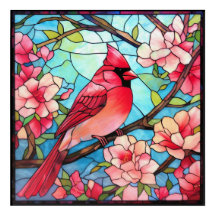 Vackerlig kardinalfärgad glasbild