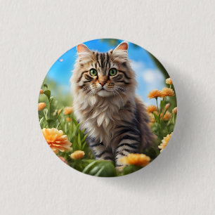 Vackerlig katt, vacker trädgård knapp