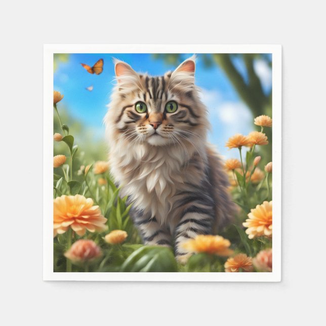 Vackerlig katt, vacker trädgård pappersservett (Framsidan)