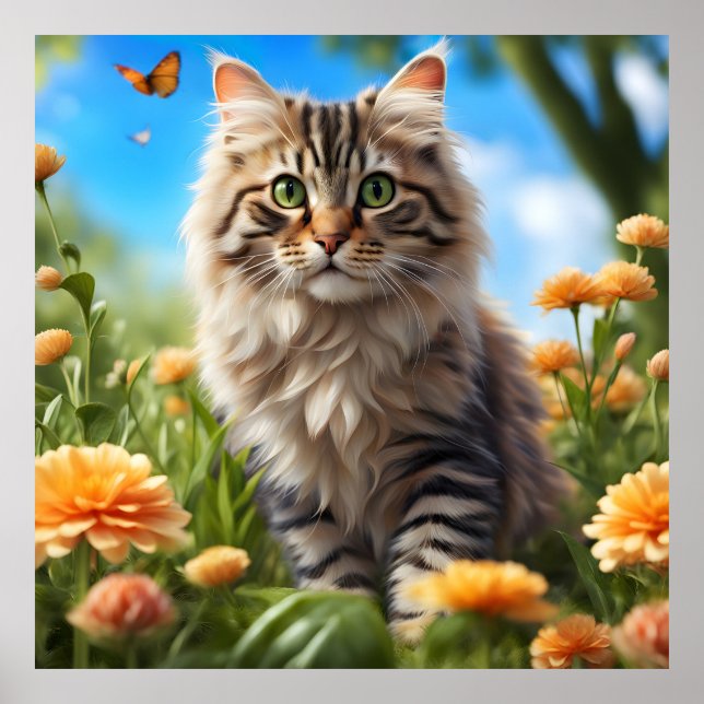 Vackerlig katt, vacker trädgård poster (Framsidan)