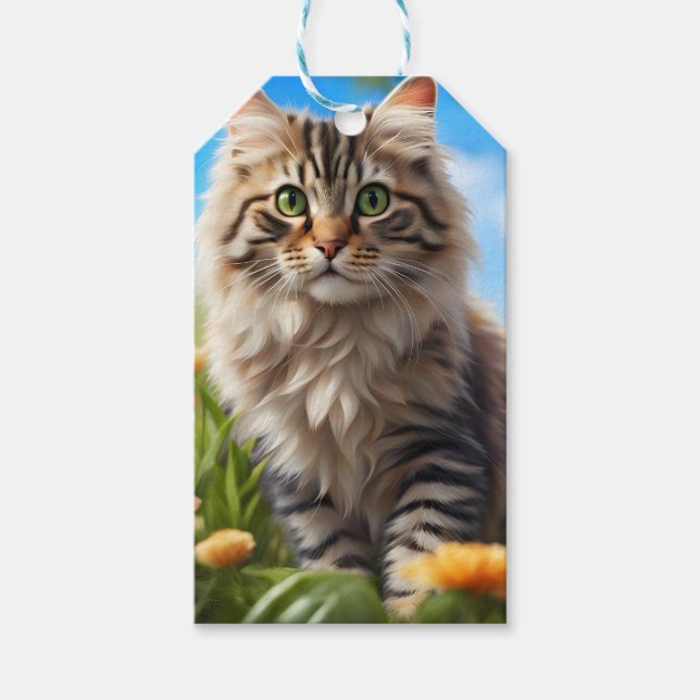 Vackerlig katt, vacker trädgård presentetikett (Framsidan)
