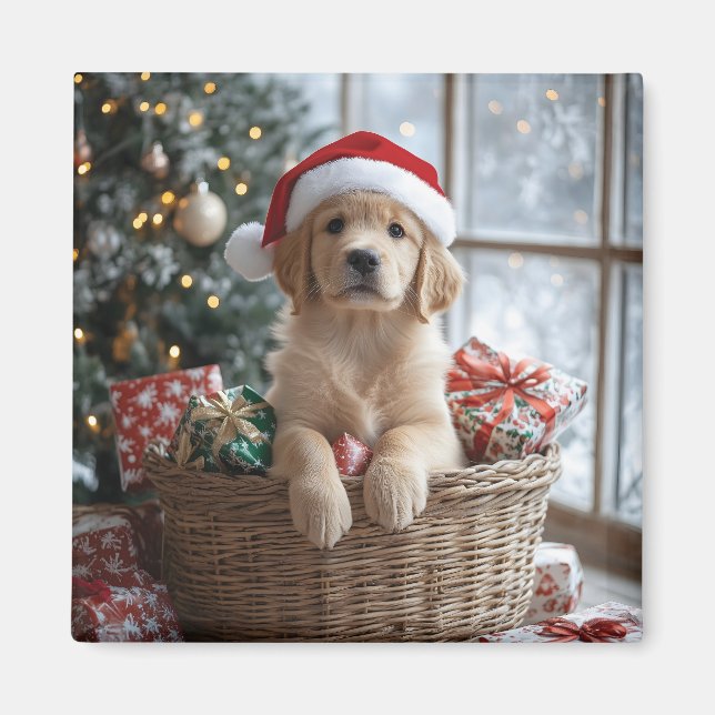 Vackerlig marionett med Santa Hat i Basket Magnet (Framsidan)