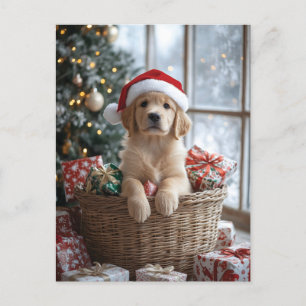 Vackerlig marionett med Santa Hat i Basket Vykort