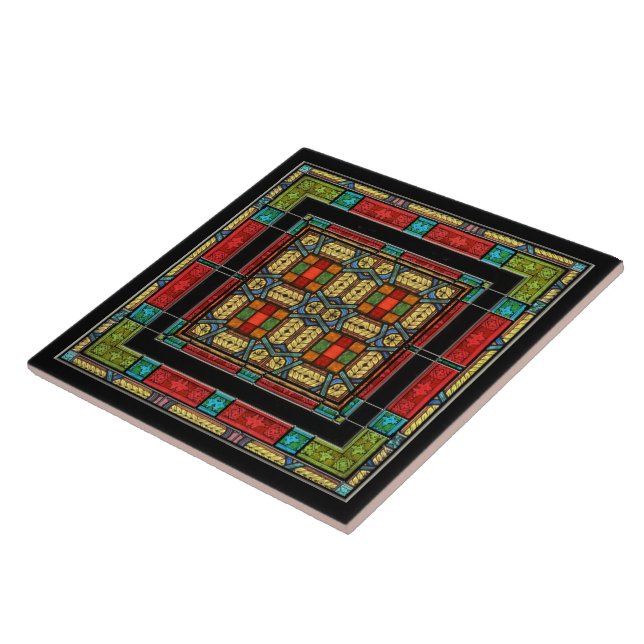 Vackerlig medeltida glasbild kakelplatta (Sidan)